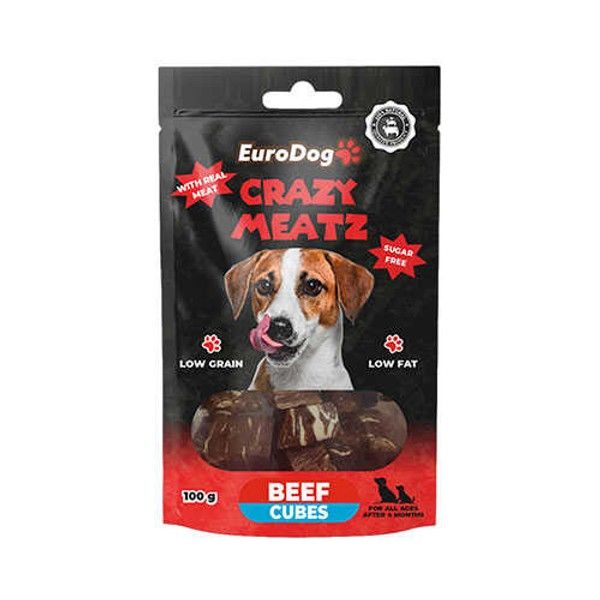 EuroDog Crazy Meatz Biftekli Küp Şekersiz Köpek Ödül Maması 100 Gr