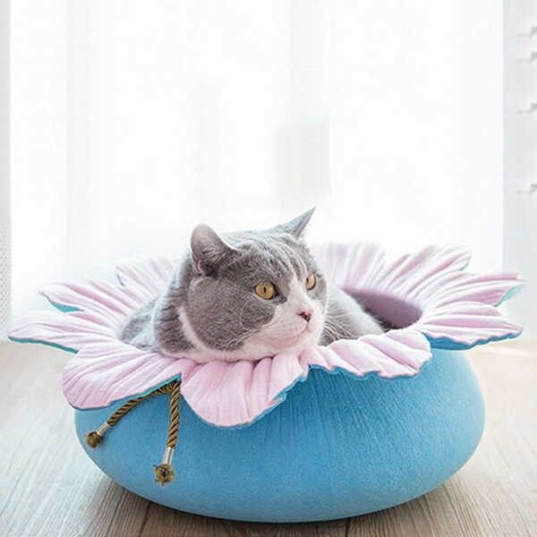 Pets Çiçek Şekilli Kedi Yatağı PembeMavi  50 cm