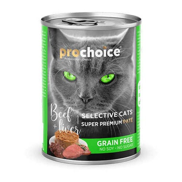 ProChoice Seçici Kediler için Sığır Etli ve Ciğerli Şekersiz Tahılsız Ezme Kedi Konservesi 400 Gr